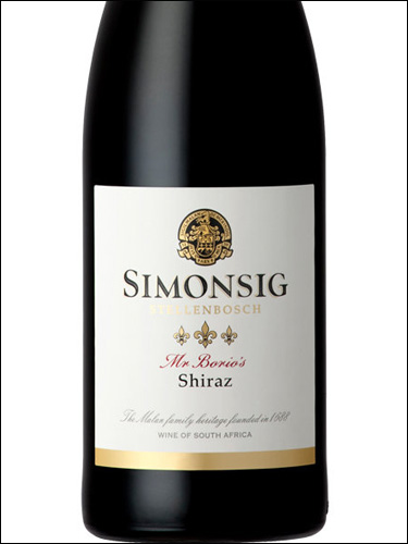 фото Simonsig Mr Borio's Shiraz Симонсиг Мистер Борио Шираз ЮАР вино красное