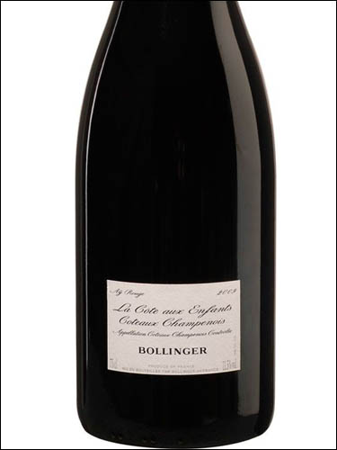 фото Bollinger La Cote aux Enfants Coteaux Champenois AOC Боланже Ля Кот о Анфан Кото Шампенуа Франция вино красное
