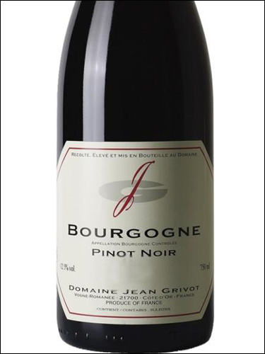 фото Domaine Jean Grivot Bourgogne Pinot Noir AOC Домен Жан Гриво Бургонь Пино Нуар Франция вино красное