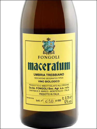 фото Fongoli Maceratum Umbria Trebbiano Spoletino IGT Фонголи Мачератум Умбрия Треббьяно Сполетино Италия вино белое