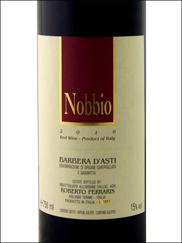фото Roberto Ferraris Nobbio Barbera d'Asti DOCG Роберто Феррарис Ноббио Барбера д'Асти Италия вино красное