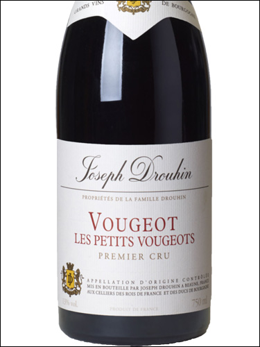 фото Joseph Drouhin Vougeot Premier Cru Petits Vougeots AOC Жозеф Друэн Вужо Премье Крю Пети Вужо Франция вино красное