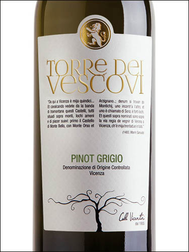 фото Torre Dei Vescovi Pinot Grigio Vicenza DOC Торре Дей Вескови Пино Гриджио Виченца ДОК Италия вино белое