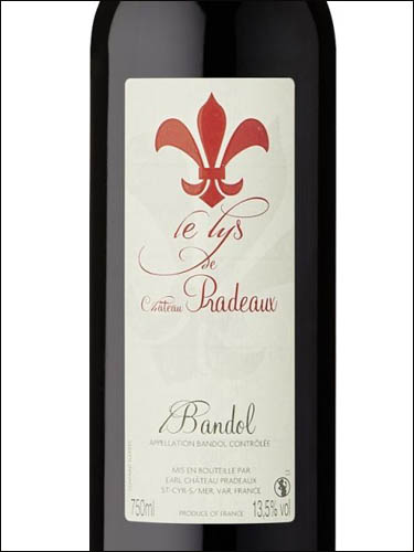 фото Le Lys de Chateau Pradeaux Rouge Bandol AOC Ле Лиc де Шато Прадо Руж Бандоль Франция вино красное
