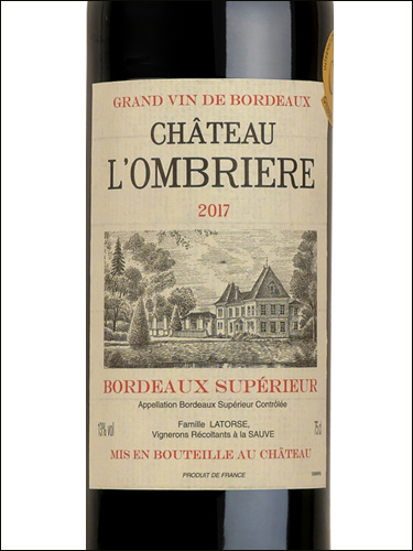 фото Chateau L'Ombriere Bordeaux Superieur Rouge AOC Шато Л'Омбрьер Бордо Супериер Руж Франция вино красное