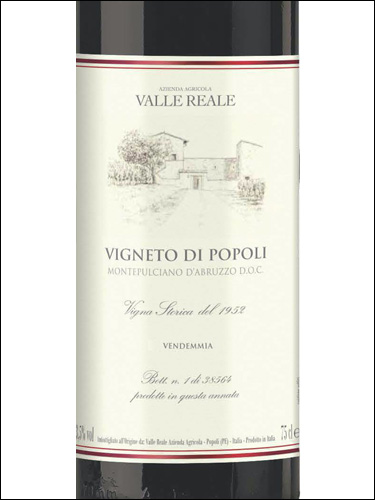 фото Valle Reale Vigneto di Popoli Montepulciano d'Abruzzo DOC Валле Реале Виньето ди Пополи Монтепульчано д'Абруццо Италия вино красное