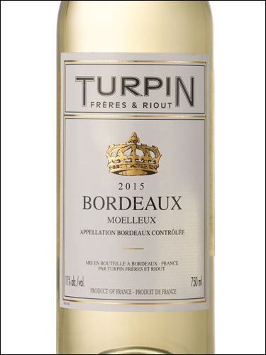 фото Turpin Freres et Riout Blanc Moelleux Bordeaux AOC Тюрпен Фрер э Риу Блан полусладкое Бордо Франция вино белое