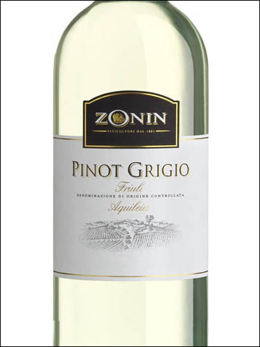 фото Zonin Pinot Grigio Friuli Aquileia DOC Дзонин Пино Гриджио Фриули Аквилея  Италия вино белое