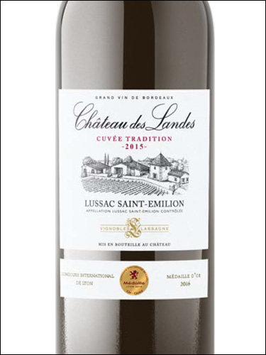 фото Chateau des Landes Cuvee Tradition Lussac Saint-Emilion AOC Шато де Ланд Кюве Традисьон Люссак Сент-Эмильон Франция вино красное