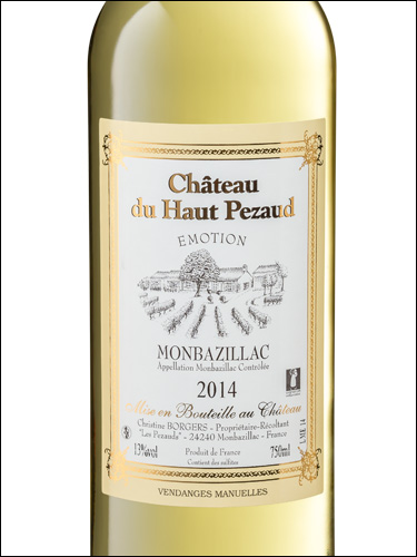 фото Chateau du Haut Pezaud Emotion Monbazillac AOC Шато дю О Пезо Эмосьон Монбазияк Франция вино белое