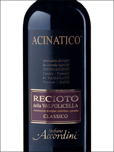 фото Stefano Accordini Acinatico Recioto della Valpolicella Classico DOCG Стефано Аккордини Ачинатико Речото делла Вальполичелла Классико Италия вино красное