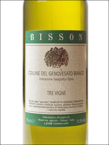 фото Bisson Tre Vigne Colline del Genovesato Bianco IGT Биссон Тре Винье Коллине дель Дженовесато Бьянко Италия вино белое