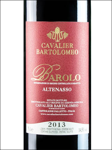 фото Cavalier Bartolomeo Barolo Altenasso DOCG Кавальер Бартоломео Бароло Альтенассо Италия вино красное
