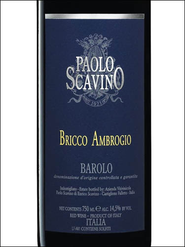 фото Paolo Scavino Bricco Ambrogio Barolo DOCG Паоло Скавино Брикко Амброджио Бароло ДОКГ Италия вино красное