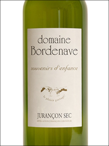 фото Domaine Bordenave Souvenirs d'Enfance Jurancon Sec AOC Домен Борденав Сувенир д'Анфанс Жюрансон Сек Франция вино белое