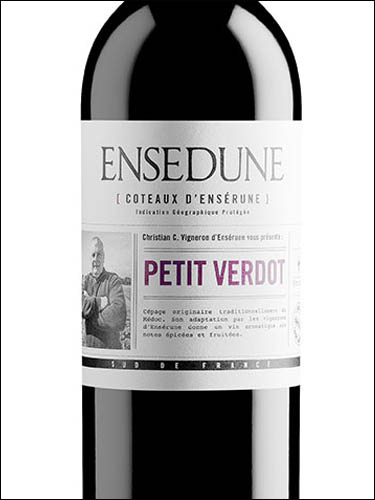 фото Ensedune Petit Verdot Coteaux d’Enserune IGP Энседюн Пти Вердо Кото д'Ансерюн Франция вино красное