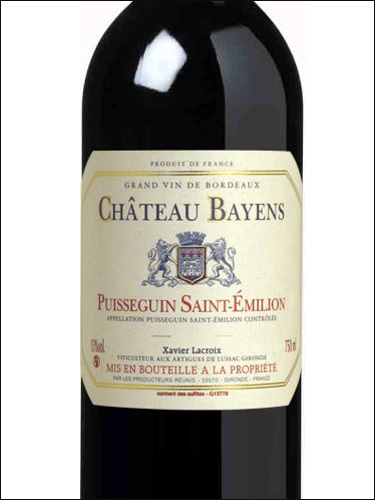 фото Chateau Bayens Puisseguin Saint-Emilion AOC Шато Байен Пюисген Сент-Эмильон Франция вино красное