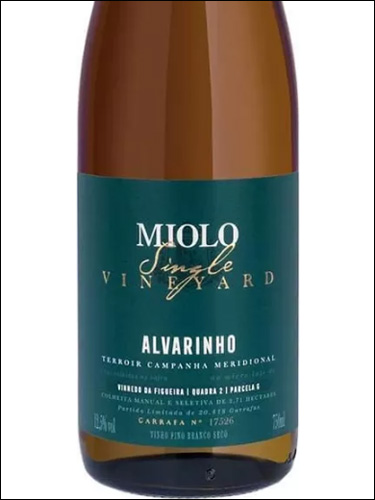 фото Miolo Single Vineyard Alvarinho Миоло Сингл Виньярд Алваринью Бразилия вино белое