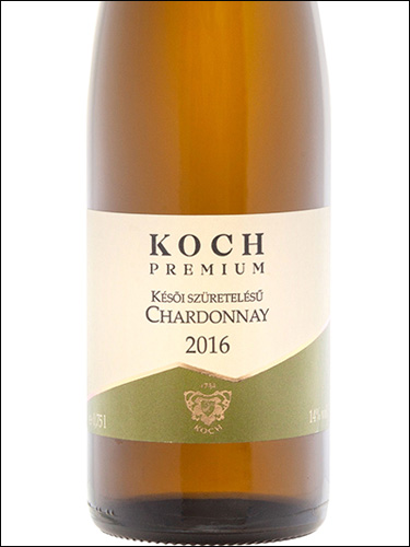 фото Koch Premium Hajos-Baja Kesoi Szuretelesu Chardonnay Кох Премиум Хайош-Байа Кешёи Сюретелешю Шардоне Венгрия вино белое