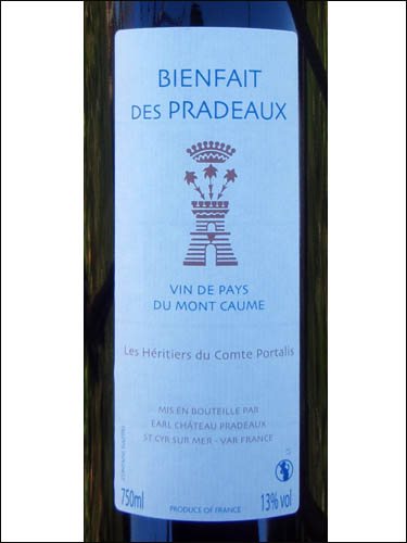 фото Bienfait des Pradeaux Vin de Pays du Mont Caume Бьенфе де Прадо Мон Ком Франция вино красное