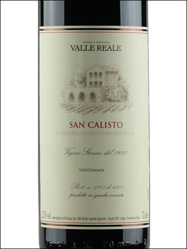 фото Valle Reale San Calisto Montepulciano d'Abruzzo DOC Валле Реале Сан Калисто Монтепульчано д'Абруццо Италия вино красное