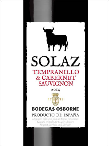 фото вино Bodegas Osborne Solaz Tempranillo Cabernet Sauvignon Vino de la Tierra de Castilla 