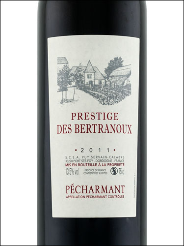 фото Prestige des Bertranoux Pecharmant AOC Престиж де Бертраню Пешарман Франция вино красное