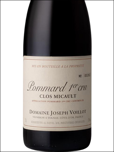 фото Domaine Joseph Voillot Pommard Premier Cru Clos Micault AOC Домен Жозеф Войо Поммар Премье Крю Кло Мико Франция вино красное