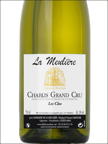 фото Domaine de la Meuliere Chablis Grand Cru Les Clos AOC Домен де ла Мельер Шабли Гран Крю Ле Кло Франция вино белое