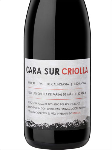 фото Cara Sur Criolla Chica Valle de Calingasta Кара Сур Криолья Чика Долина Калингаста Аргентина вино красное