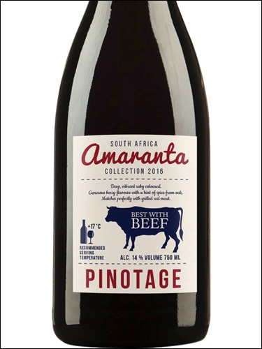 фото Amaranta Collection Pinotage Western Cape WO Амаранта Коллекшн Пинотаж Вестерн Кейп ЮАР вино красное
