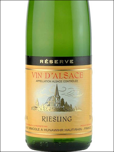 фото Cave Vinicole de Hunawihr Riesling Reserve Alsace AOC Кав Виниколь де Юнавир Рислинг Резерв Эльзас Франция вино белое