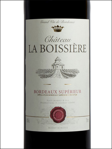 фото Chateau La Boissiere Bordeaux Superieur Rouge AOC Шато Ла Буассьер Бордо Супериер Руж Франция вино красное