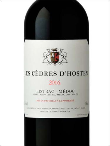 фото Les Cèdres d’Hosten Listrac-Medoc AOC Ле Седр д'Остан Листрак-Медок Франция вино красное