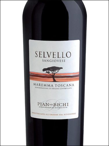 фото Pian del Bichi Selvello Sangiovese Maremma Toscana DOC Пиан дель Бики Сельвелло Санджовезе Маремма Тоскана Италия вино красное
