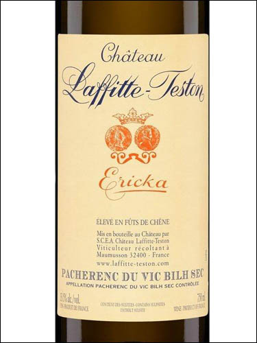 фото Chateau Laffitte-Teston Ericka Sec Pacherenc du Vic-Bilh AOC Шато Лафит-Тестон Эрика Сек Пашранк дю Вик-Биль Франция вино белое